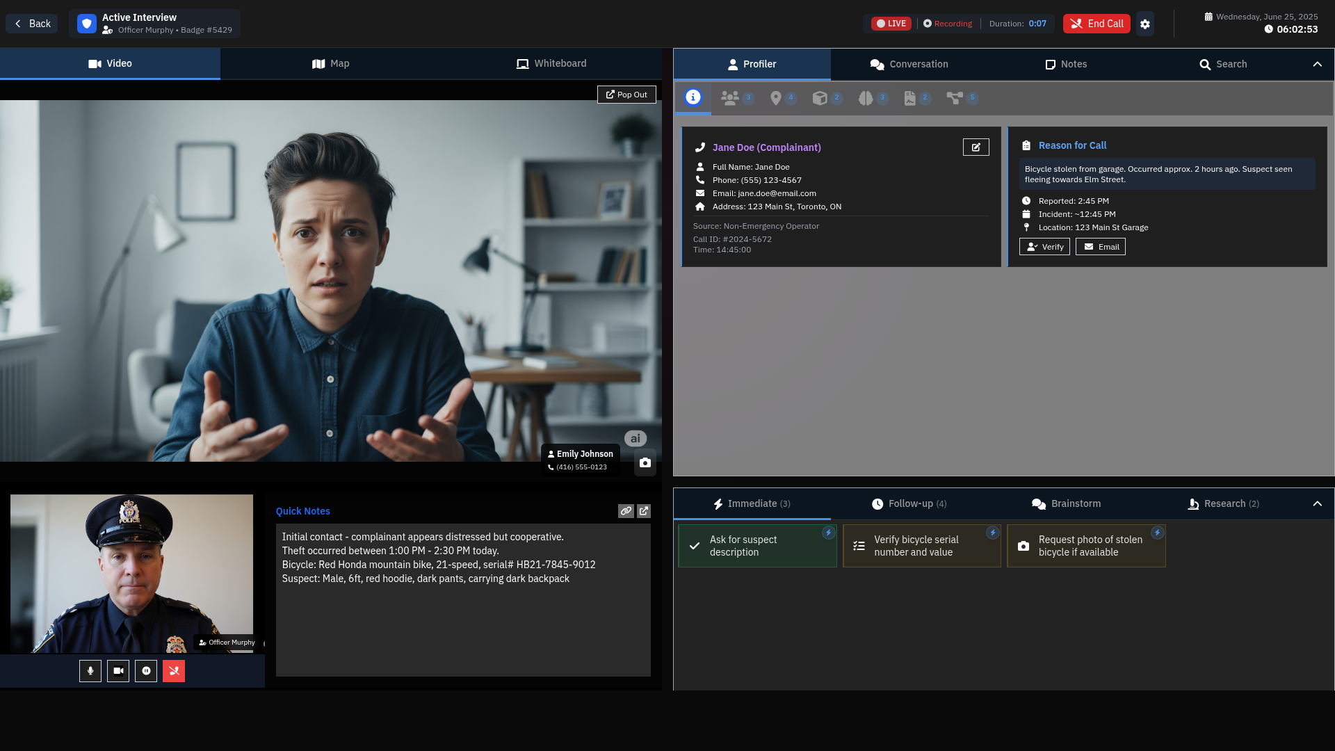Officer Active Call Interface