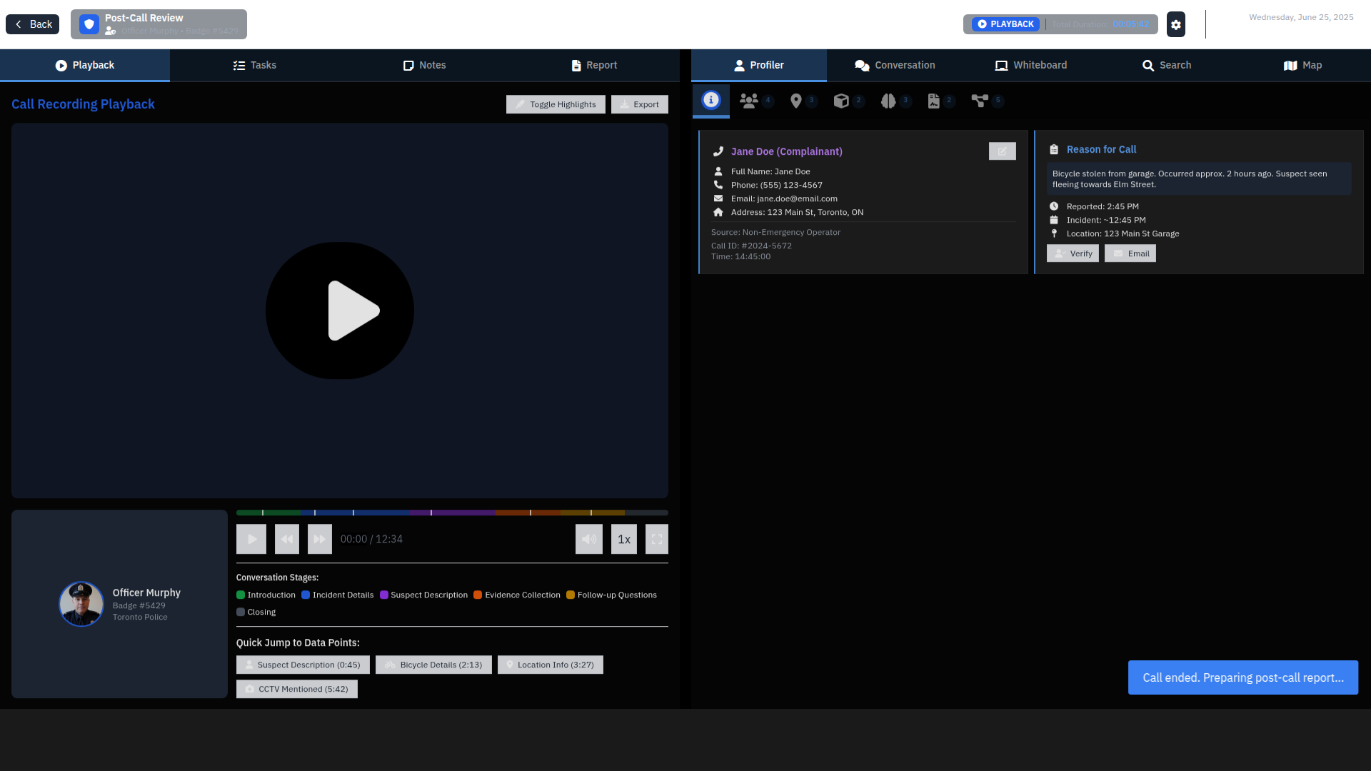 Officer Post-Call Report Interface